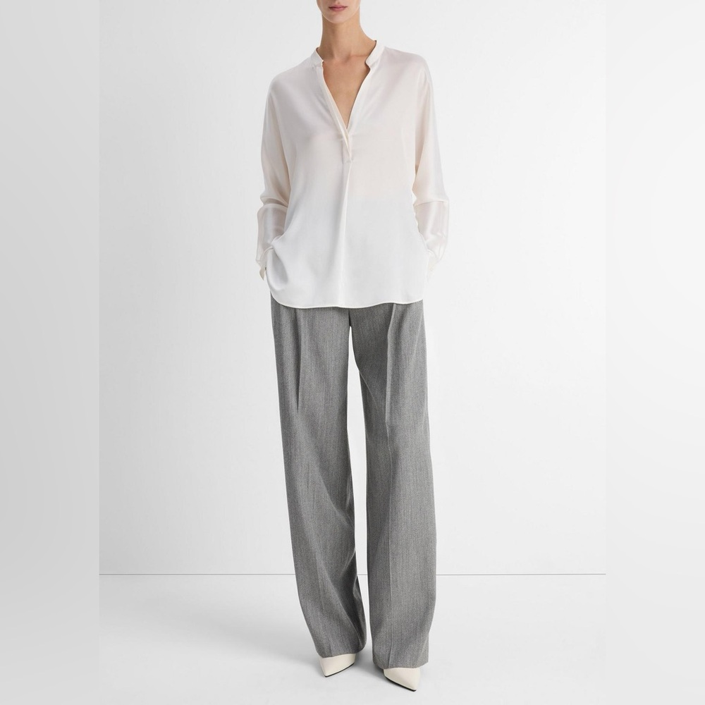 VINCE SATIN BAND-COLLAR BLOUSE